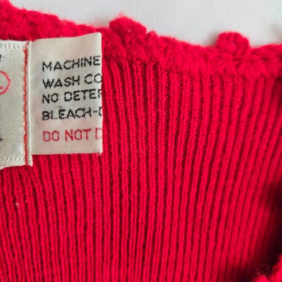 Kimlon Vintage 60s 70s Womens Cottage Red Button-Up Knit Vest w/ Ruffled Trim L - Picture 7 of 10